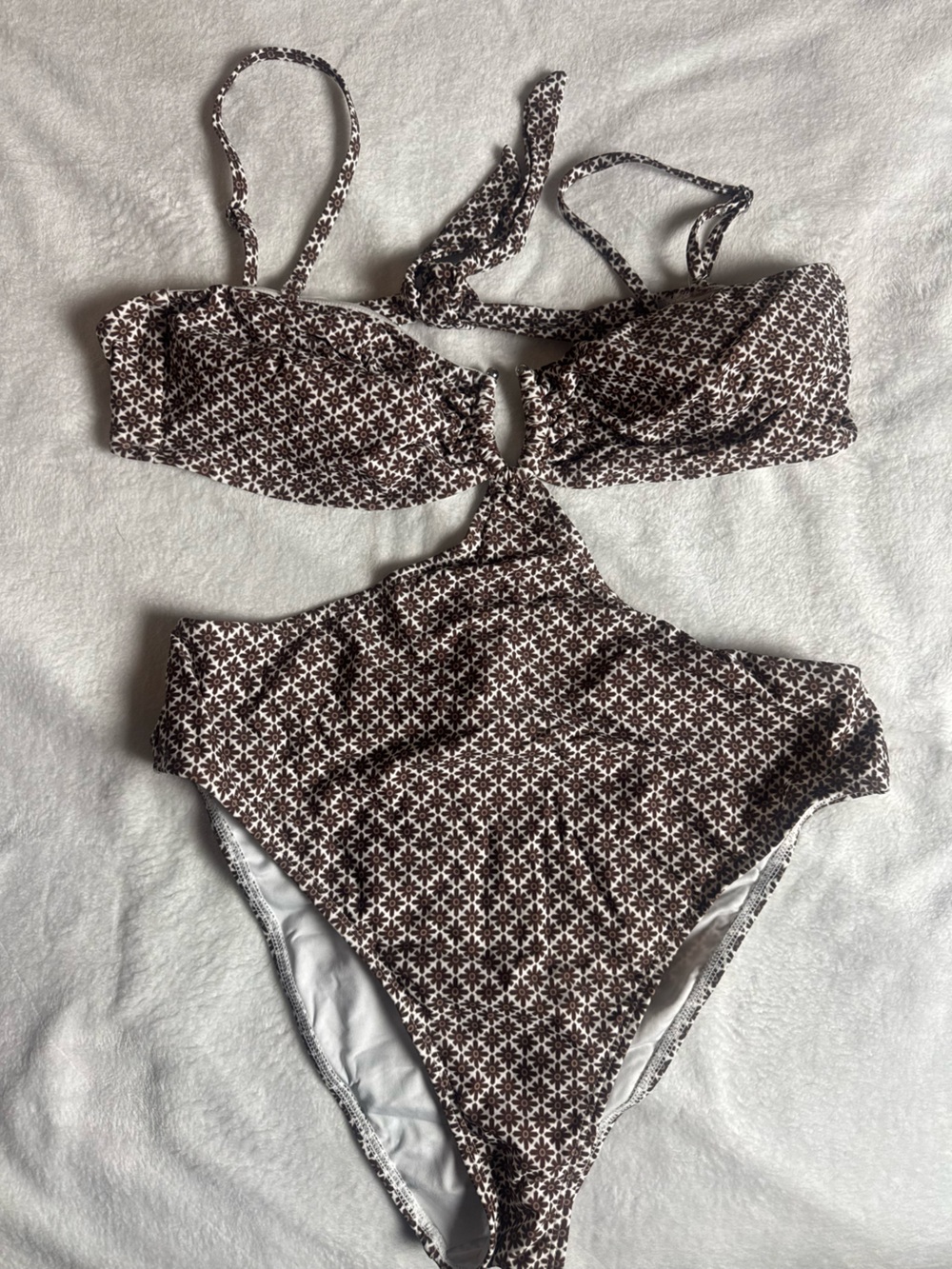 Cupshe Brown Floral One-Piece Cutout Swimsuit
